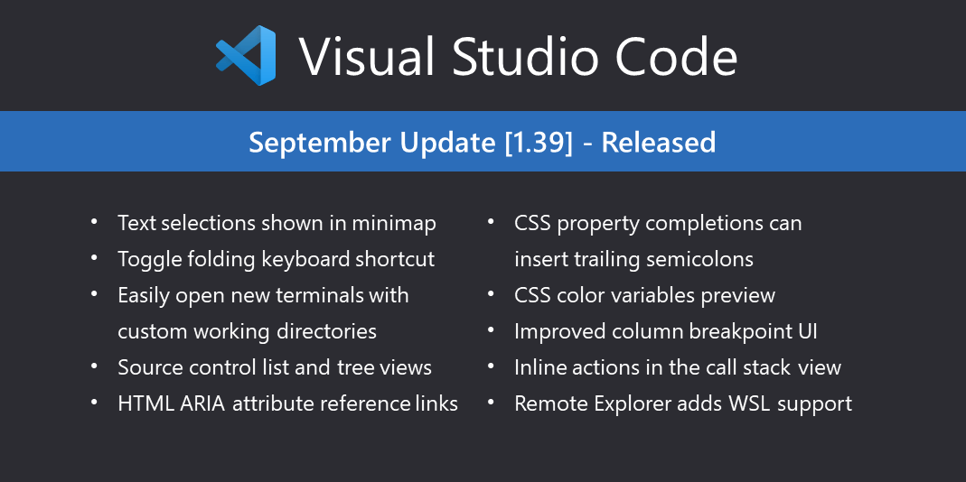 Visual Studio Code September 2019