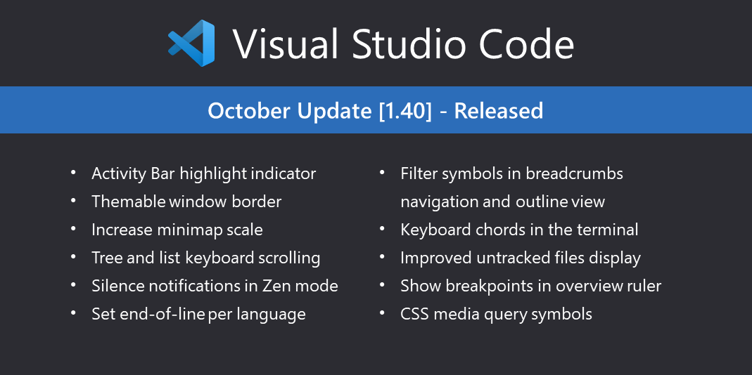 Visual Studio Code October 2019