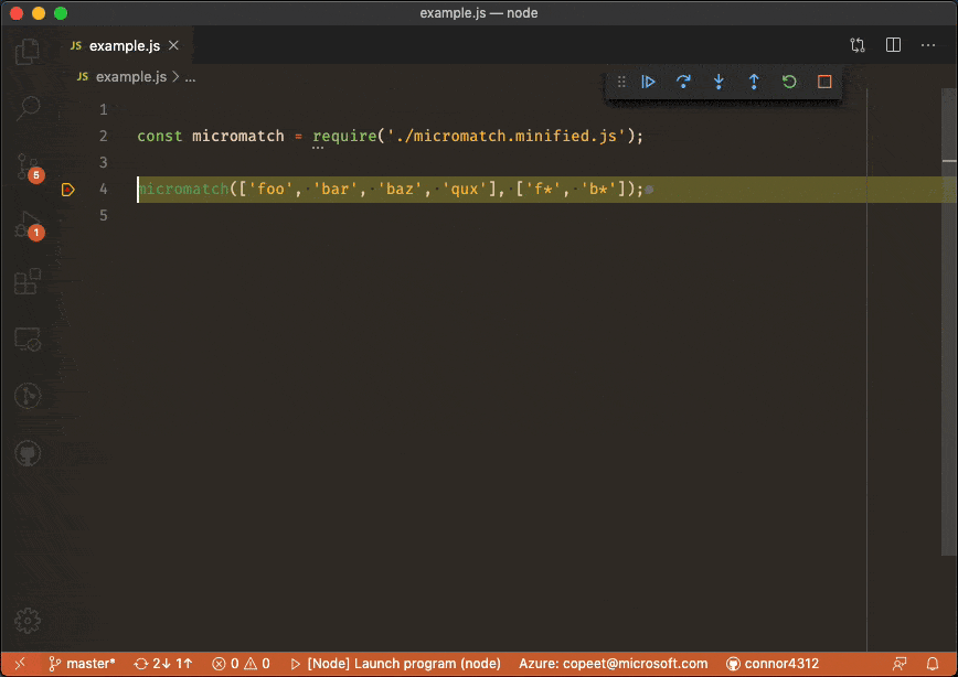 Animation of VS Code asking whether to pretty-print a minified file when the debugger steps into it. Selecting "yes" formats the file and moves the debugger into the new beautified code.