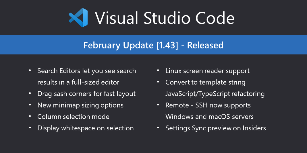 Visual Studio Code February 2020