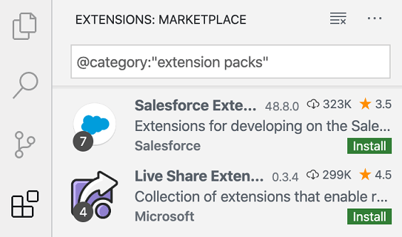 Extension Pack number of extensions badge