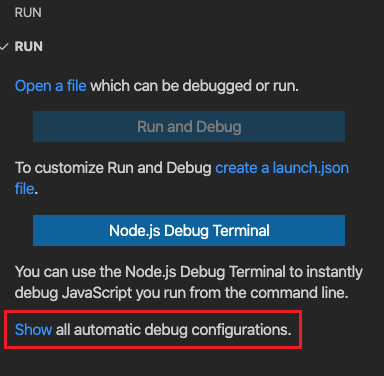 Automatic debug configs in start view