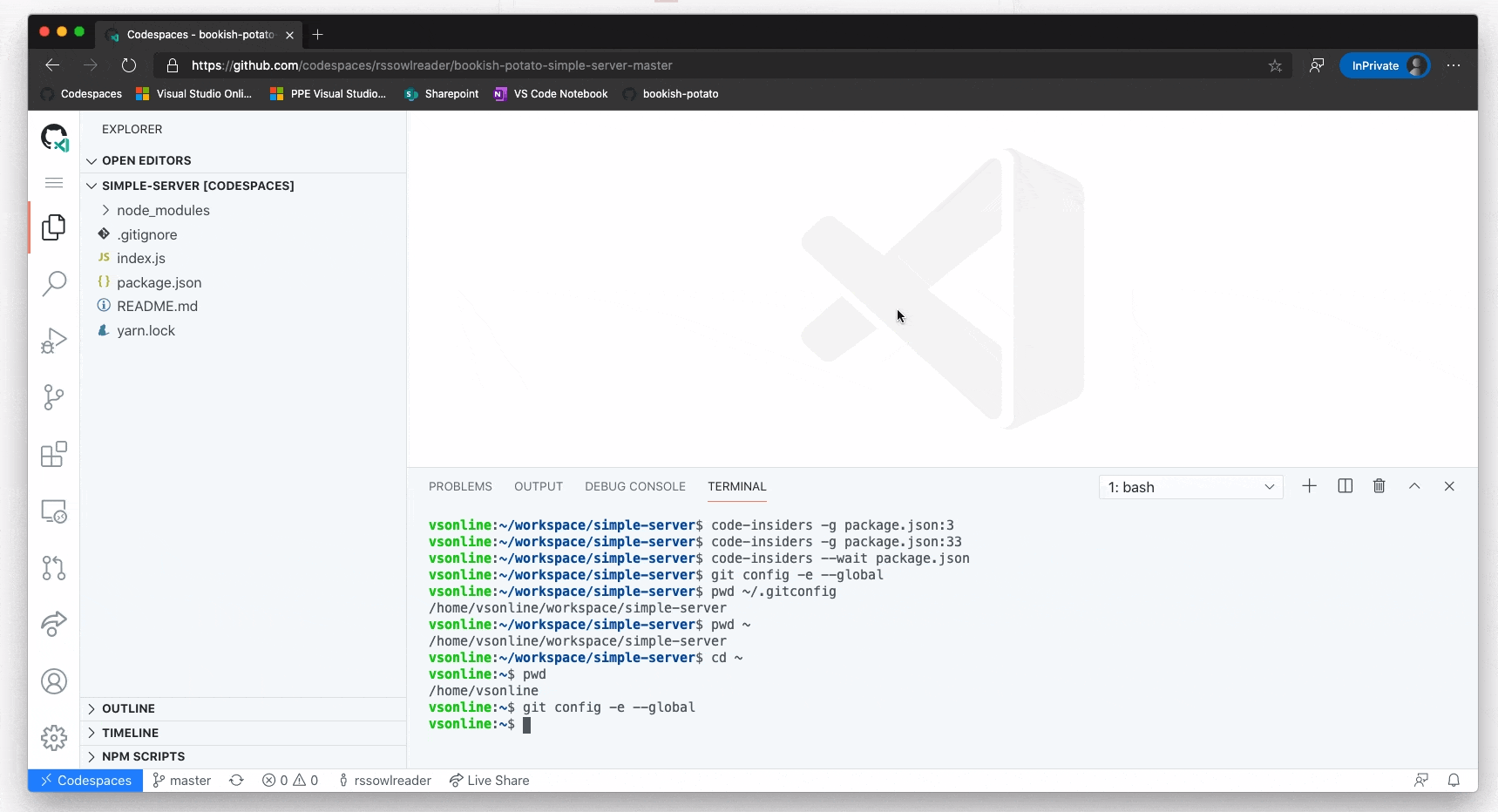 VS Code Git Editor in Browser