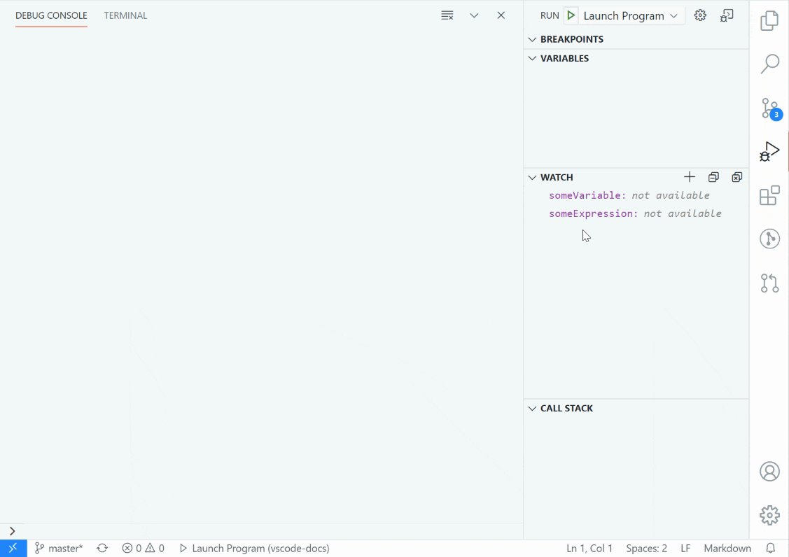 Side By Side Debug Console and Watch View