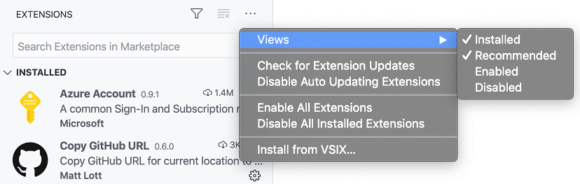 Extensions overflow menu