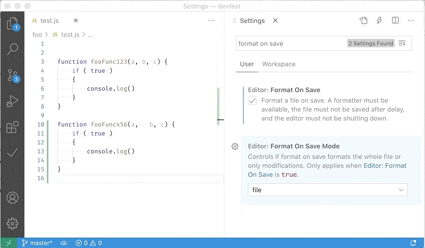 visual studio code format document