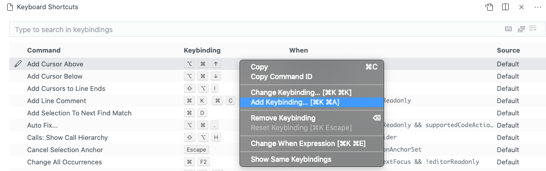 Add multiple keybindings
