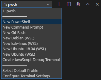 Terminal profiles show up below the terminal processes and above the configuration items