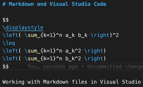 Syntax highlighting of a math equation in a Markdown file