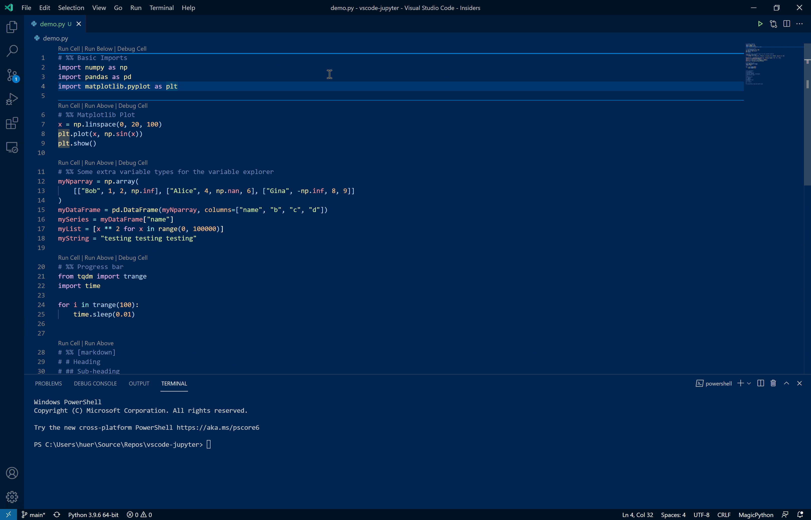 Shift+Enter to run code in the Interactive window