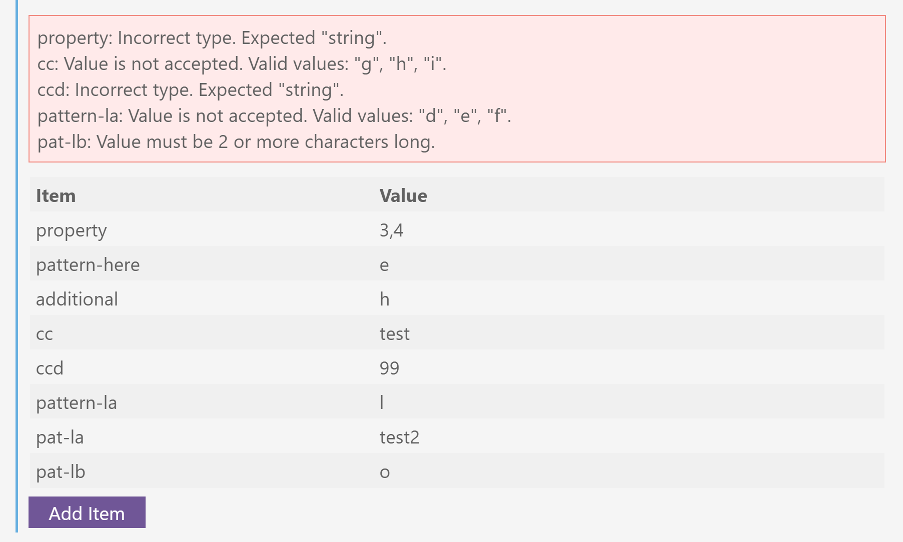 Object setting showing validation errors