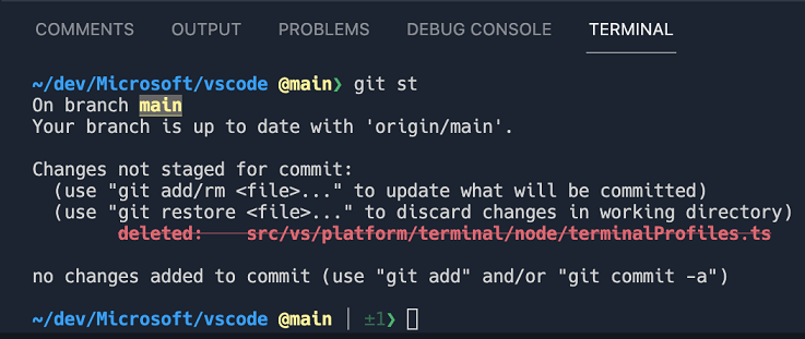 Git output in terminal with underline and strikethrough text