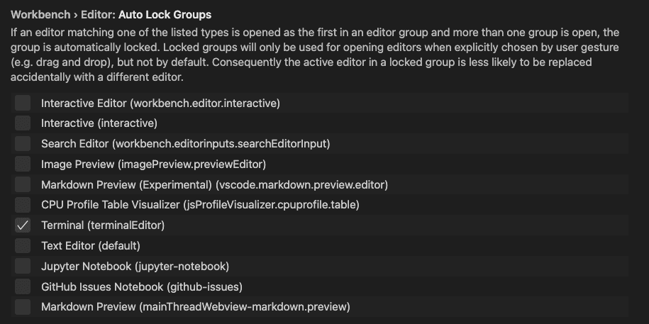 Locked editor group setting