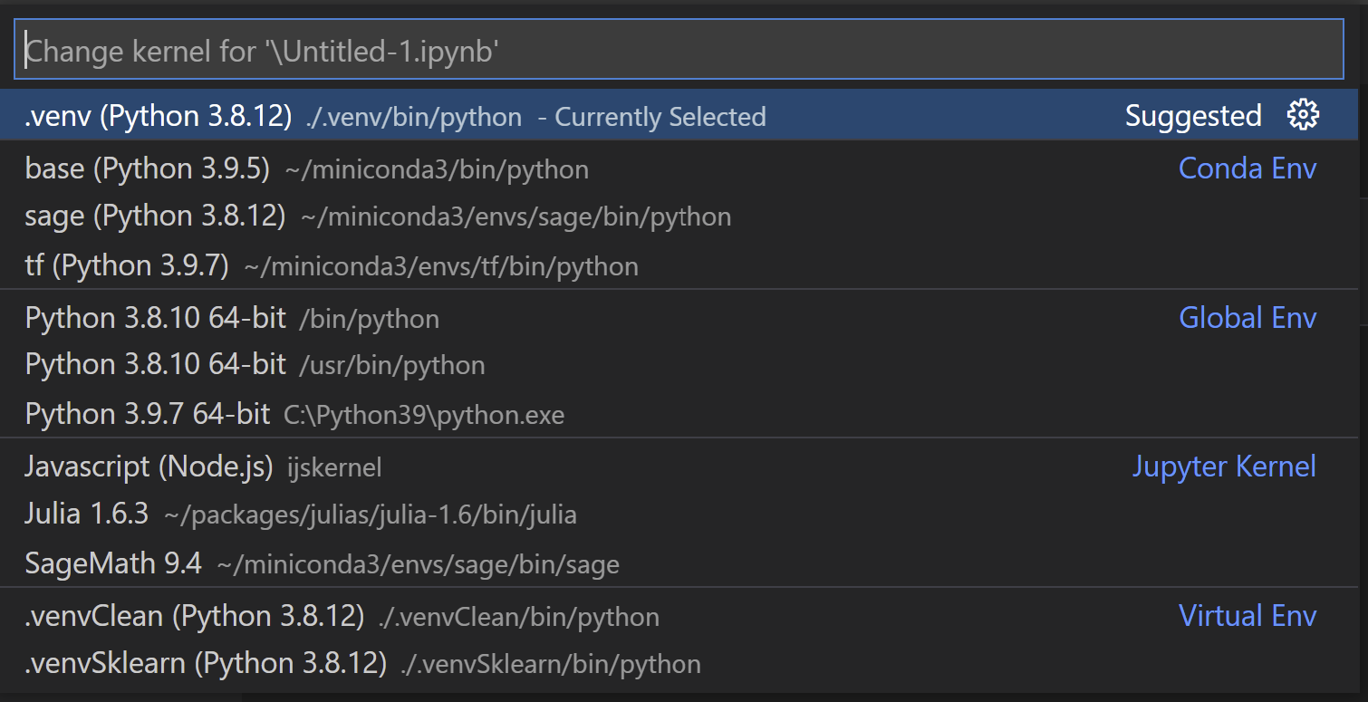 Kernels grouped in kernel picker