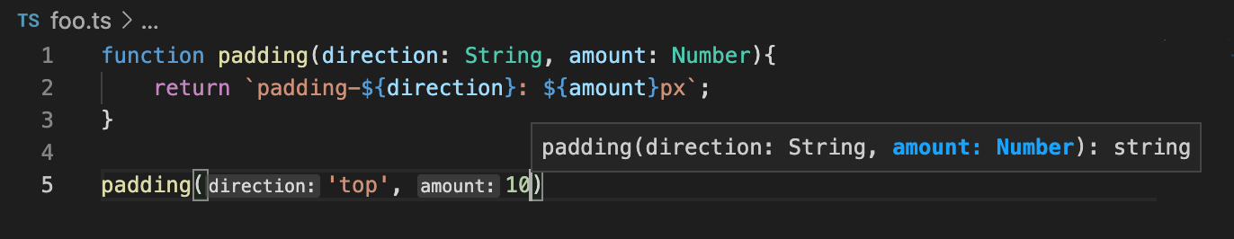 Example of a parameter hint with a highlighted word