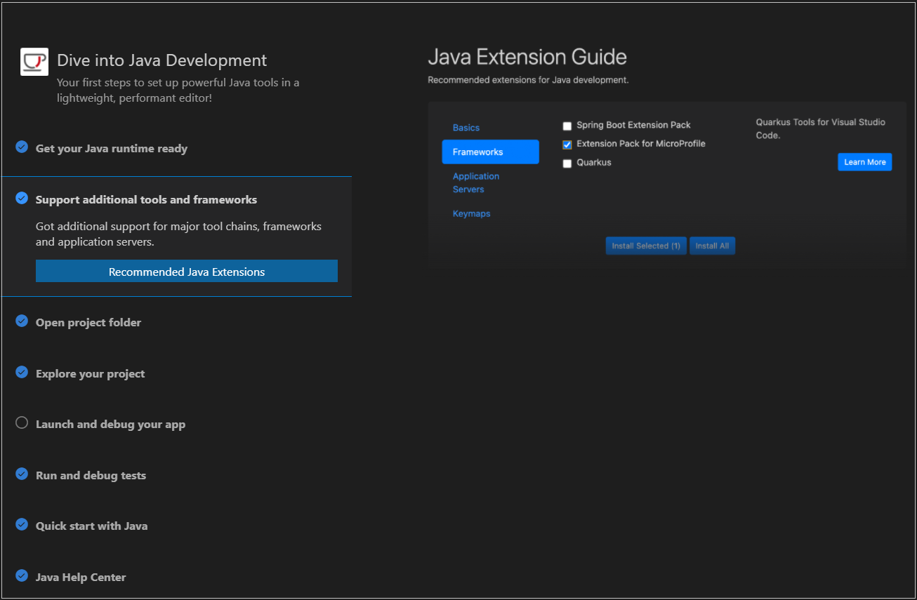 Extension Pack for Java walkthrough