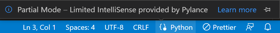 Limited support for Python in an untrusted workspace