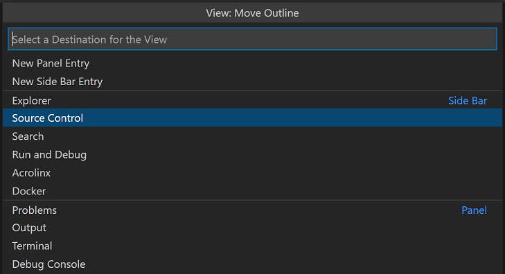 Move View command view locations dropdown