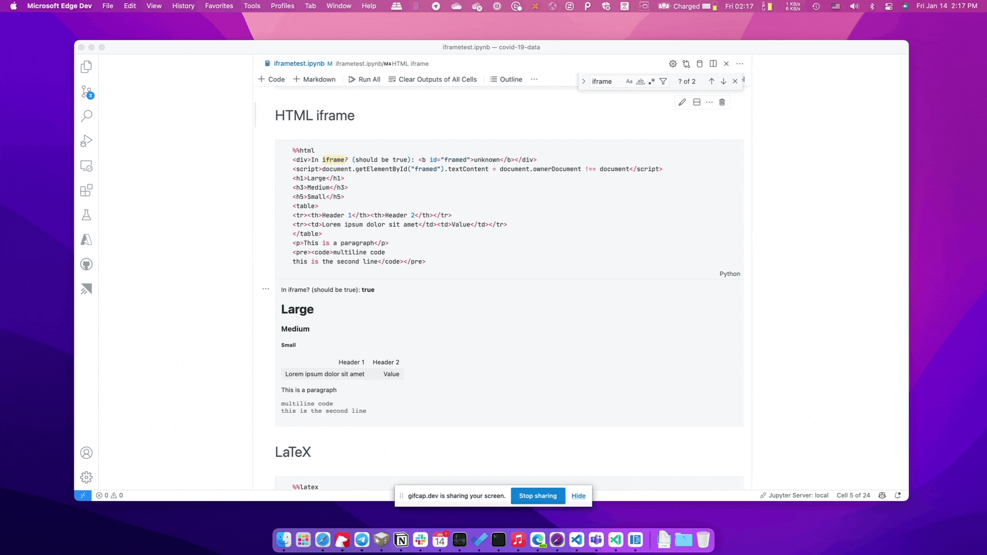 Notebook find in Markdown and outputs
