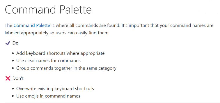 Command Palette UX Guidelines on code.visualstudio.com