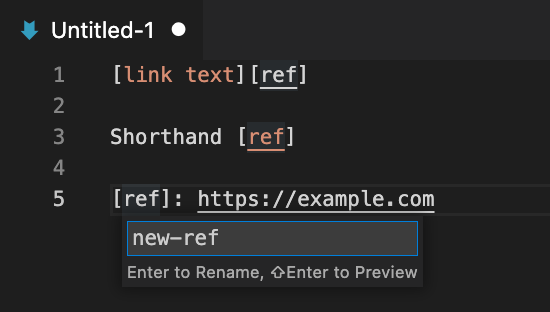 Renaming a Markdown link reference using F2