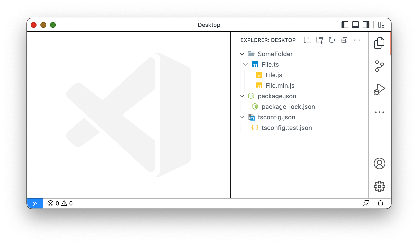 .js and .min.js files nested under .ts file, tsconfig.test.json nested under tsconfig.json, package-lock.json nested under package.json 