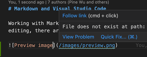 A warning shown in the editor when linking to a file that does not exist