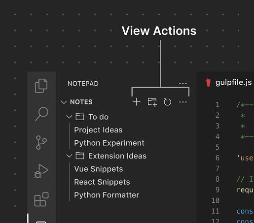 UX Guideline example image pointing to View Actions elements