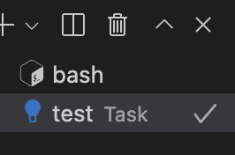 The task custom icon appears in the terminal tabs list