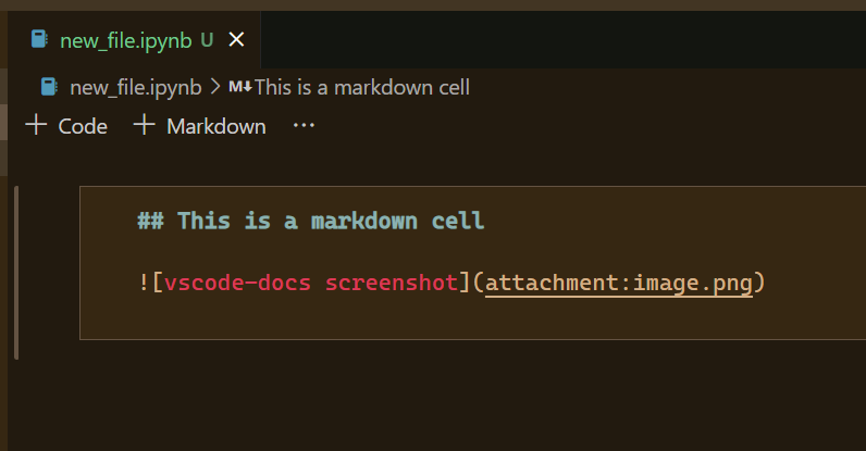 Notebook Markdown cell source code with image link