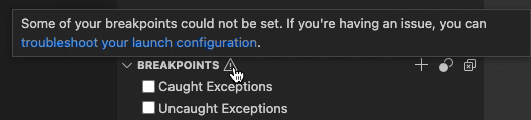 Hovering the breakpoint warning icon