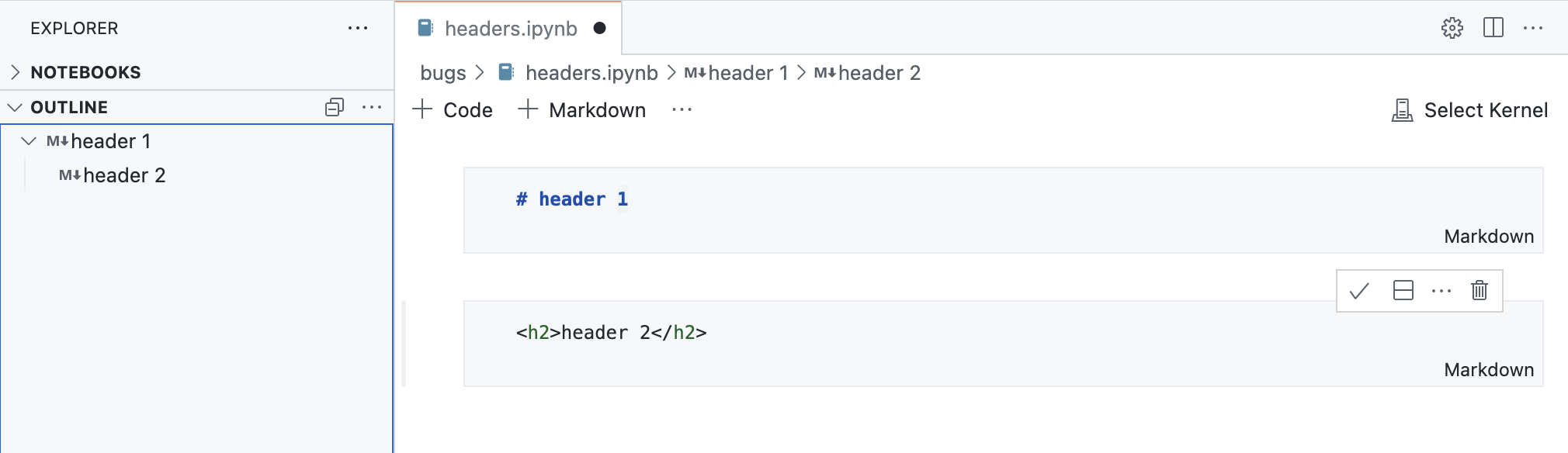 HTML headers in notebook Markdown cells