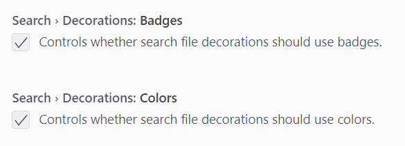 Search results file decoration settings