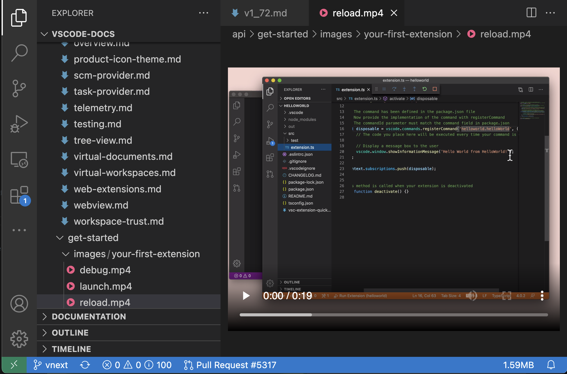 Previewing an MP4 video in VS Code