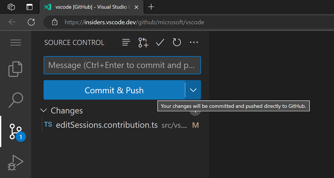 Commit & Push using source control action button