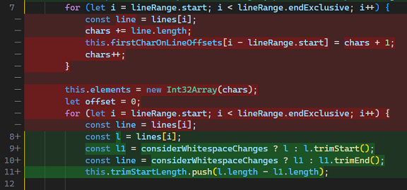 TypeScript code change diff using legacy algorithm