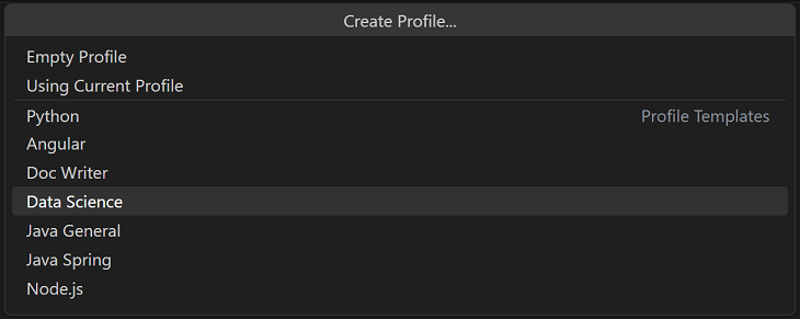 Create Profile dropdown with profile templates