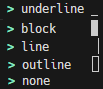 The new inactive cursor styles are underline, block, line, outline and none