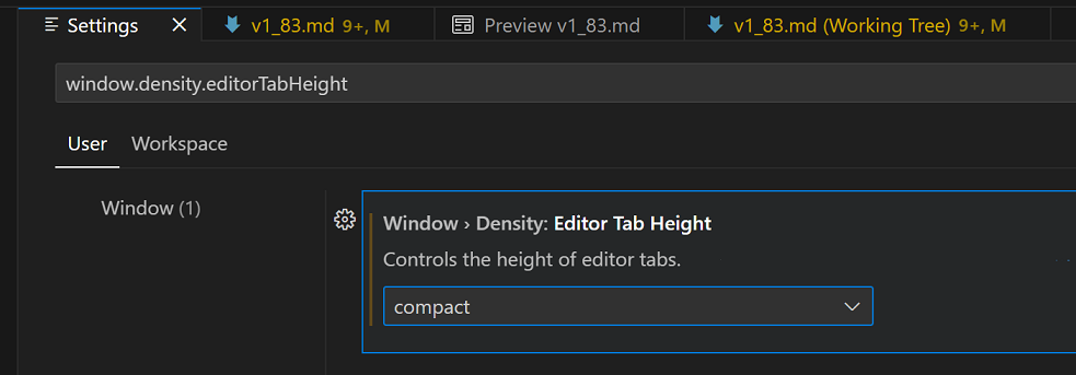 Editor tabs with compact height