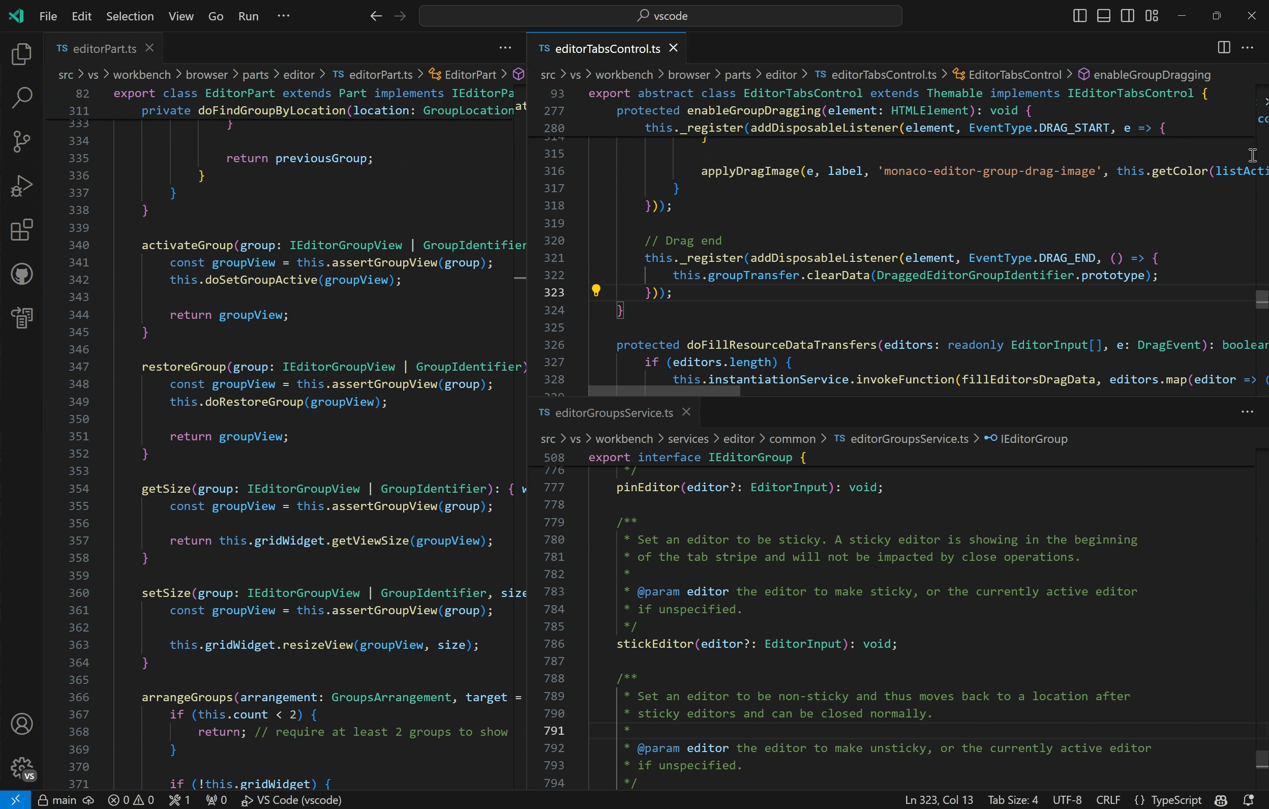 Maximize editor group showing button to restore to original layout