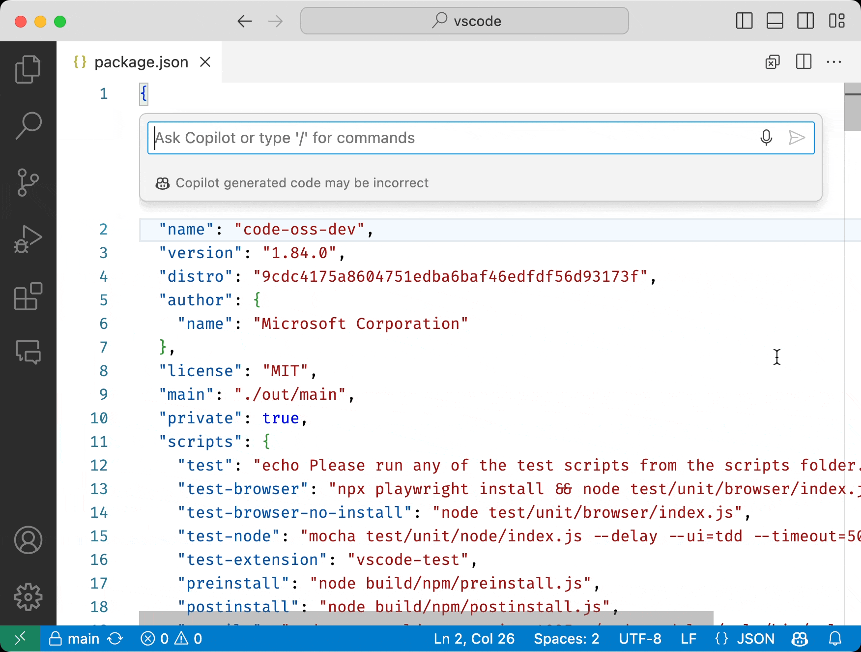 VS Code Speech activated by the microphone icon