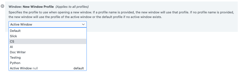 Configure custom profile for new window