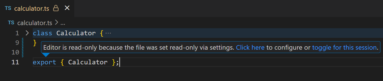 Read-only editor message enabling you to toggle the read-only status.
