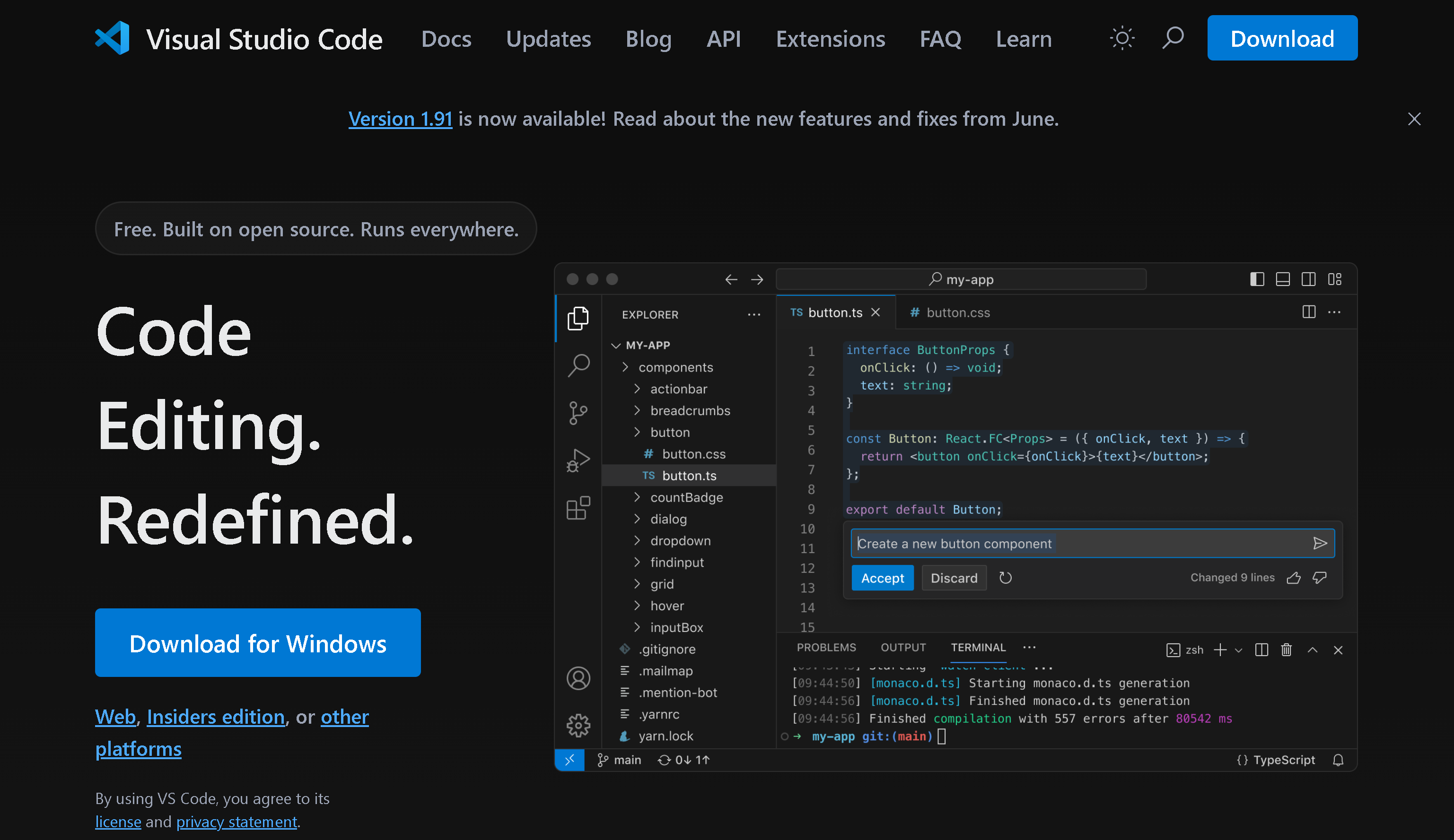 VS Code website dark mode.