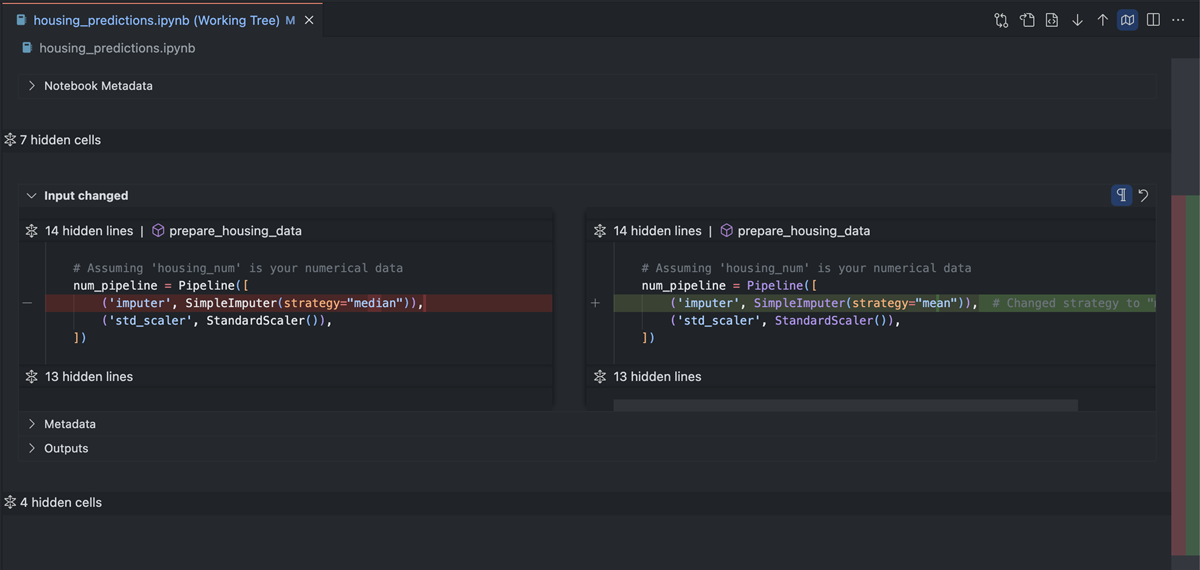 Diff editor shows unchanged code blocks as collapsed.