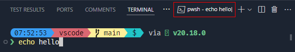 Typing "echo hello" in the terminal will show "echo hello|" in the tab when configured