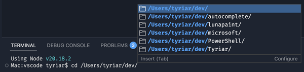 Screenshot that shows cd to absolute paths also works with Unix-style paths.