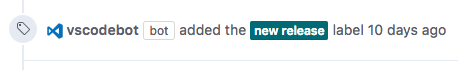VSCodeBot labels an new issue with the 'new release' label