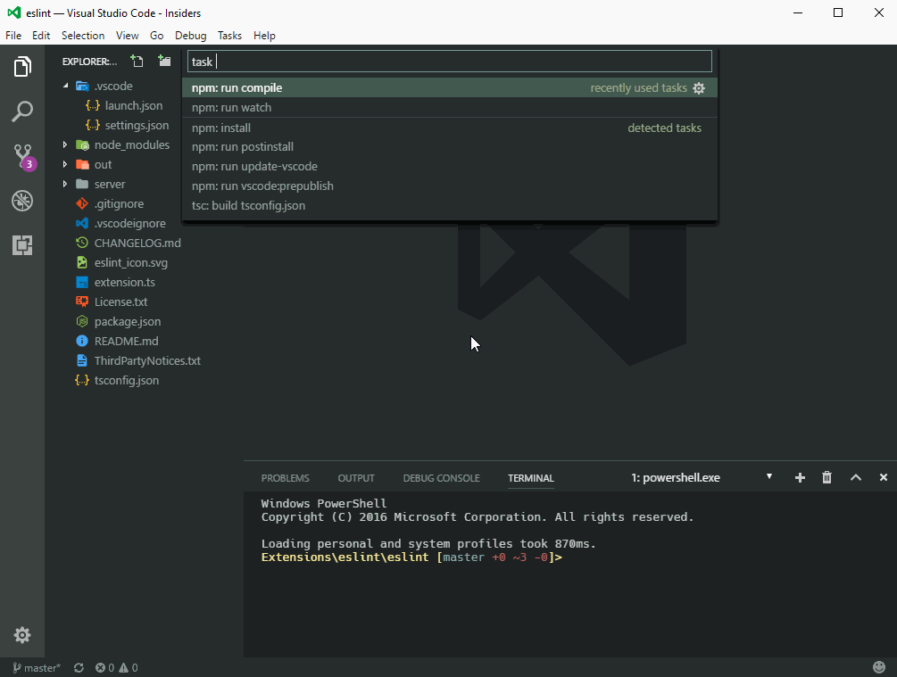 Task problem matcher selection